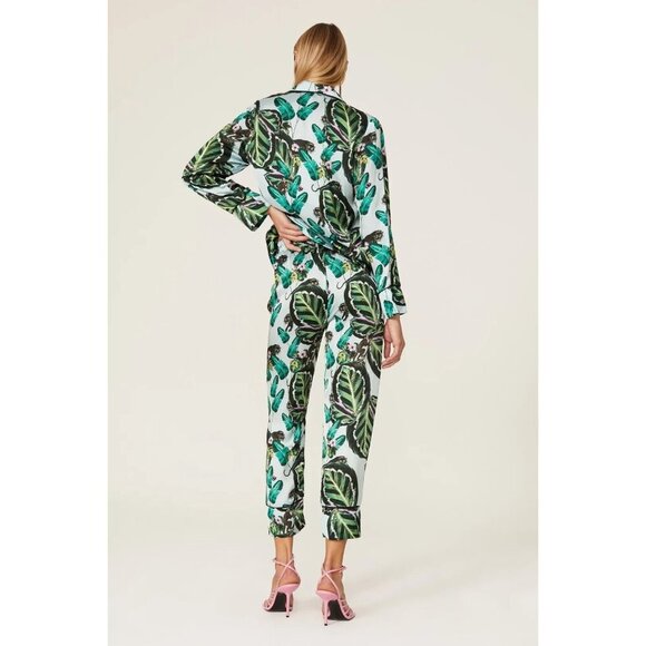 Lobo Rosa Green Floral Print Tropical Pajama Pants Women's Size Medium M - Picture 3 of 10